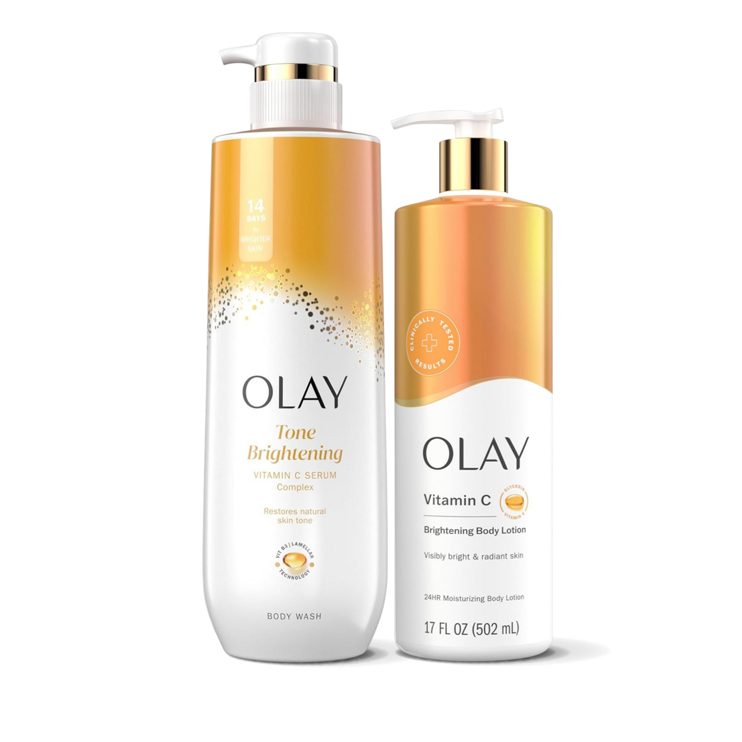 Olay Vitamin C Radiant Glow Set — Brightening Lotion + Serum Body Wash