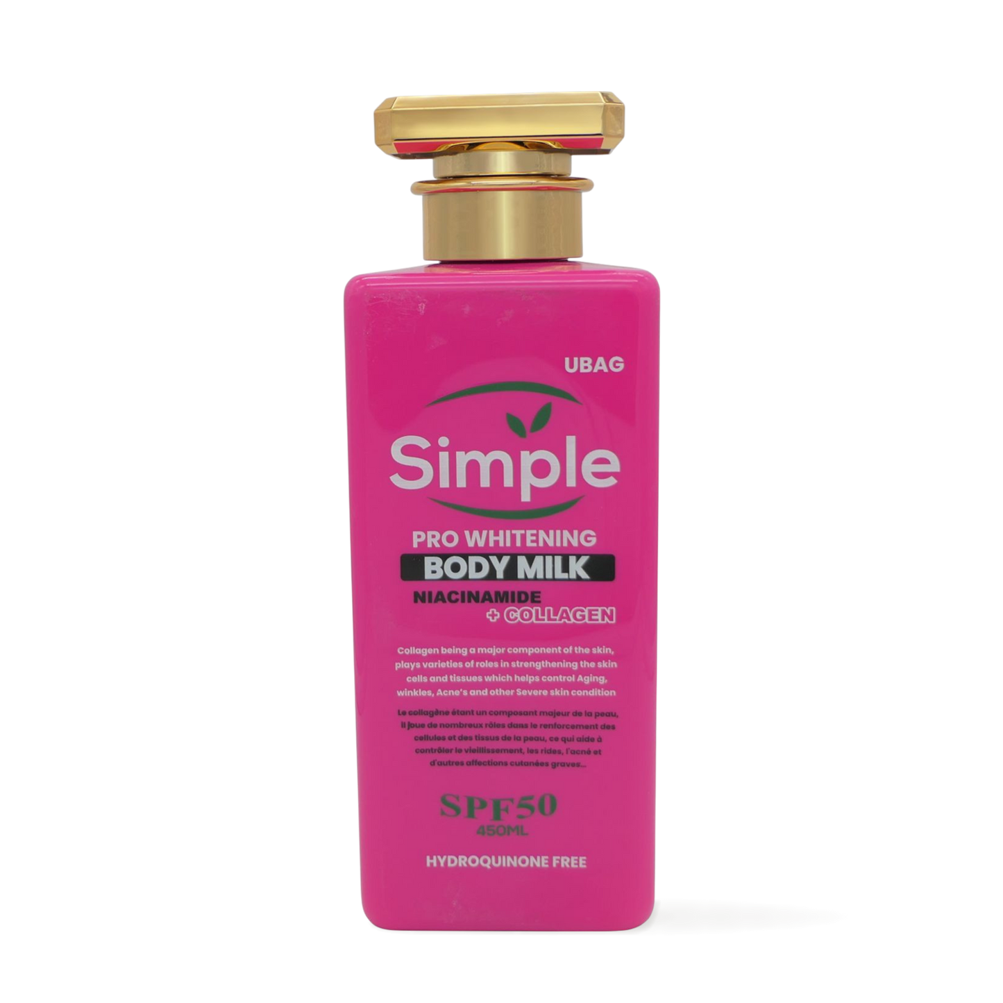 Simple Pro Whitening Body Milk — Niacinamide + Collagen (SPF 50, 450 ml)